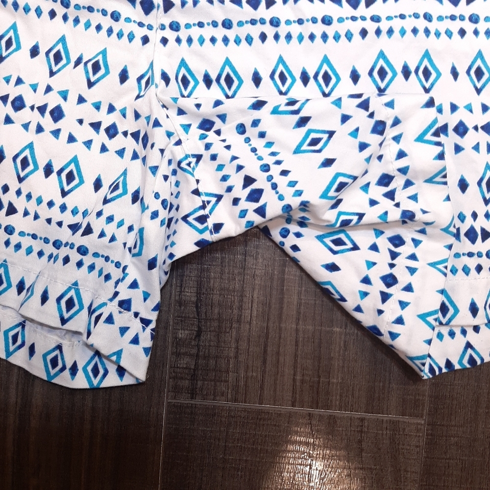 Revolution By Ricki's Brooke Shorts Diamond Print Mid Rise Stretchy White Blue - Picture 6 of 10